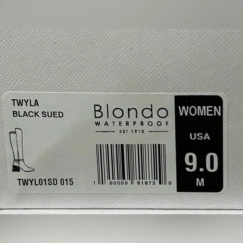 Blondo Twyla Waterproof Tall Boots Black Suede Size 9M Block Heel New In Box